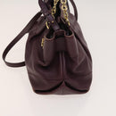 Salvatore Ferragamo Gancini Chain Hand Bag Leather 2way Purple Gold Auth BA1705-3