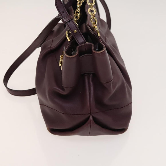 Salvatore Ferragamo Gancini Chain Hand Bag Leather 2way Purple Gold Auth BA1705