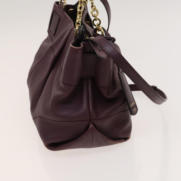 Salvatore Ferragamo Gancini Chain Hand Bag Leather 2way Purple Gold Auth BA1705