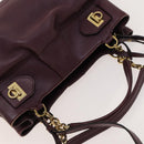 Salvatore Ferragamo Gancini Chain Hand Bag Leather 2way Purple Gold Auth BA1705-6