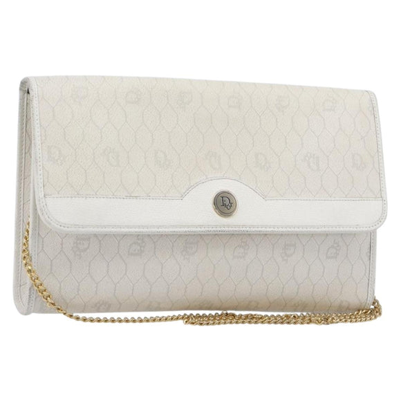 Christian Dior Honeycomb Chain Shoulder Bag PVC White Gold Auth BA17050