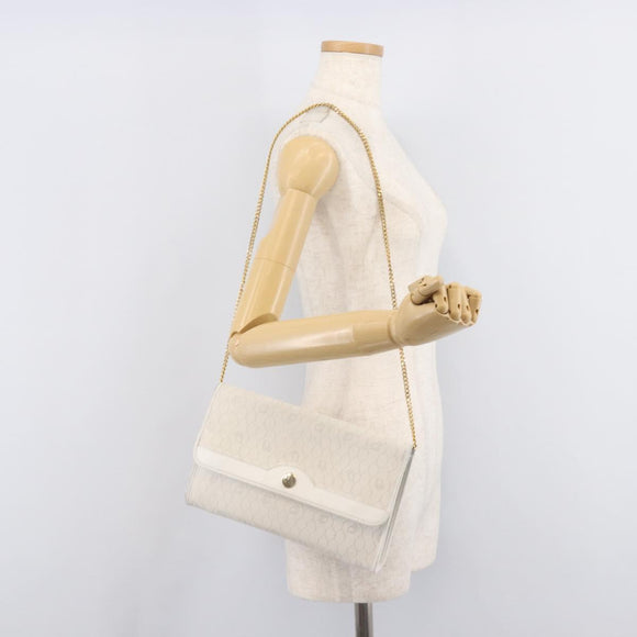 Christian Dior Honeycomb Chain Shoulder Bag PVC White Gold Auth BA17050