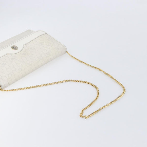 Christian Dior Honeycomb Chain Shoulder Bag PVC White Gold Auth BA17050