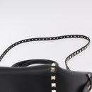 Valentino Rock Studs Hand Bag Leather 2way Black Gold Auth BA17055V-10