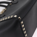 Valentino Rock Studs Hand Bag Leather 2way Black Gold Auth BA17055V-12