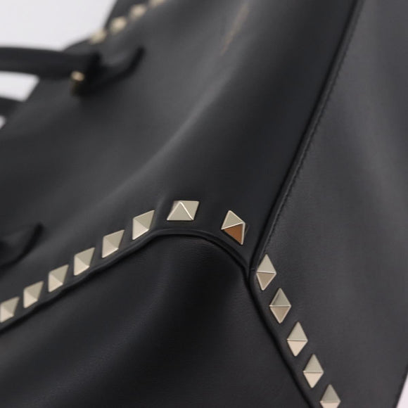 Valentino Rock Studs Hand Bag Leather 2way Black Gold Auth BA17055V