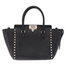 Valentino Rock Studs Hand Bag Leather 2way Black Gold Auth BA17055V-2
