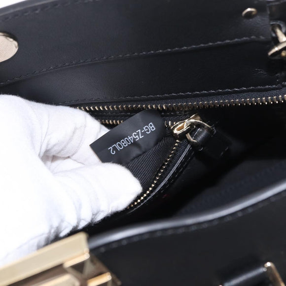 Valentino Rock Studs Hand Bag Leather 2way Black Gold Auth BA17055V