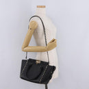 Valentino Rock Studs Hand Bag Leather 2way Black Gold Auth BA17055V-27