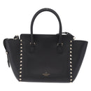 Valentino Rock Studs Hand Bag Leather 2way Black Gold Auth BA17055V-3