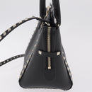 Valentino Rock Studs Hand Bag Leather 2way Black Gold Auth BA17055V-4