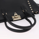 Valentino Rock Studs Hand Bag Leather 2way Black Gold Auth BA17055V-7