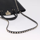 Valentino Rock Studs Hand Bag Leather 2way Black Gold Auth BA17055V-9