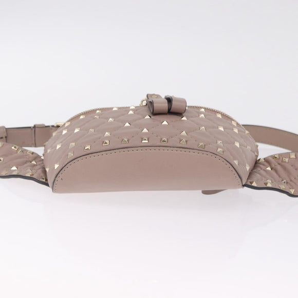 Valentino Rock Studs Waist Bag Leather Beige Gold Auth BA17058