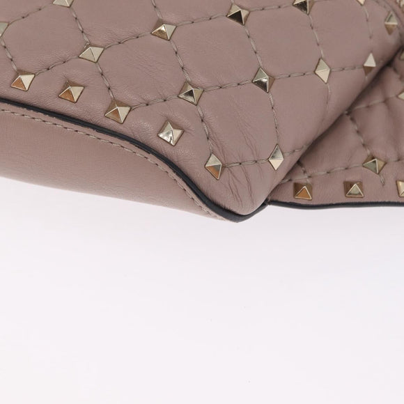 Valentino Rock Studs Waist Bag Leather Beige Gold Auth BA17058