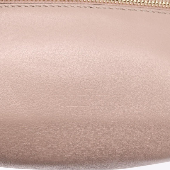 Valentino Rock Studs Waist Bag Leather Beige Gold Auth BA17058