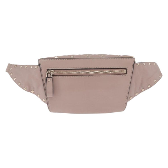 Valentino Rock Studs Waist Bag Leather Beige Gold Auth BA17058