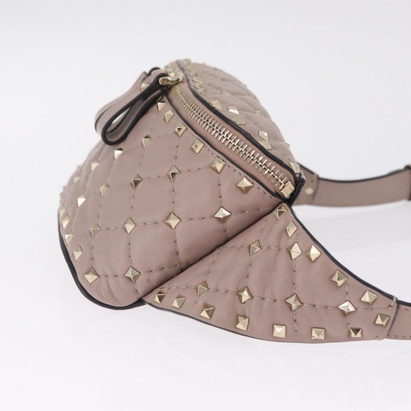 Valentino Rock Studs Waist Bag Leather Beige Gold Auth BA17058