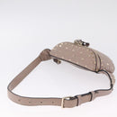 Valentino Rock Studs Waist Bag Leather Beige Gold Auth BA17058-7