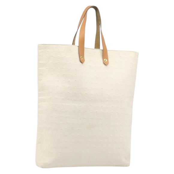 HERMES Amedaba GM Hand Bag Canvas White Brown Auth BA17059