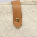 HERMES Amedaba GM Hand Bag Canvas White Brown Auth BA17059-15