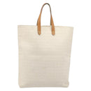 HERMES Amedaba GM Hand Bag Canvas White Brown Auth BA17059-2