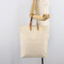 HERMES Amedaba GM Hand Bag Canvas White Brown Auth BA17059-21