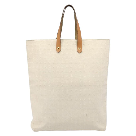 HERMES Amedaba GM Hand Bag Canvas White Brown Auth BA17059