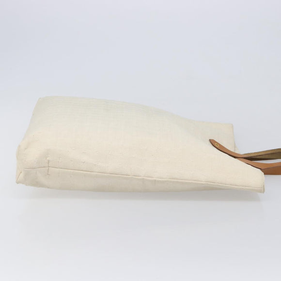 HERMES Amedaba GM Hand Bag Canvas White Brown Auth BA17059