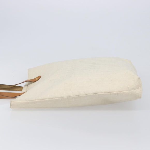 HERMES Amedaba GM Hand Bag Canvas White Brown Auth BA17059
