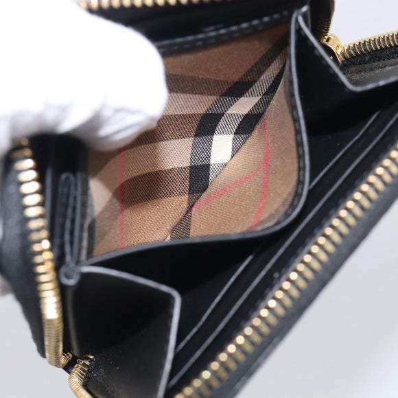 BURBERRY Coin Purse Leather Black Gold Auth BA17074A