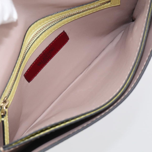 Valentino Clutch Bag Leather Yellow Gold Auth BA17087A