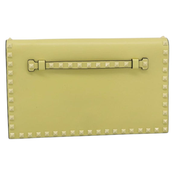 Valentino Clutch Bag Leather Yellow Gold Auth BA17087A