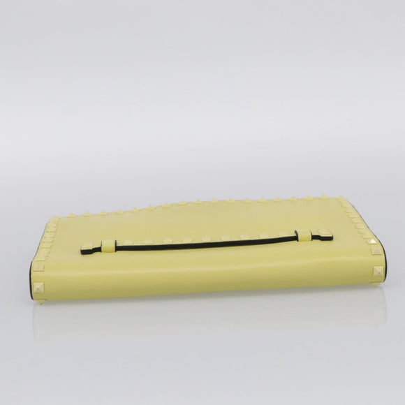 Valentino Clutch Bag Leather Yellow Gold Auth BA17087A