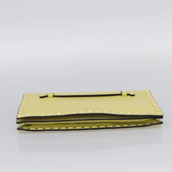 Valentino Clutch Bag Leather Yellow Gold Auth BA17087A