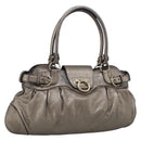 Salvatore Ferragamo Gancini Hand Bag Leather Silver Gold Auth BA17089-1