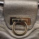 Salvatore Ferragamo Gancini Hand Bag Leather Silver Gold Auth BA17089-18