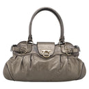 Salvatore Ferragamo Gancini Hand Bag Leather Silver Gold Auth BA17089-2