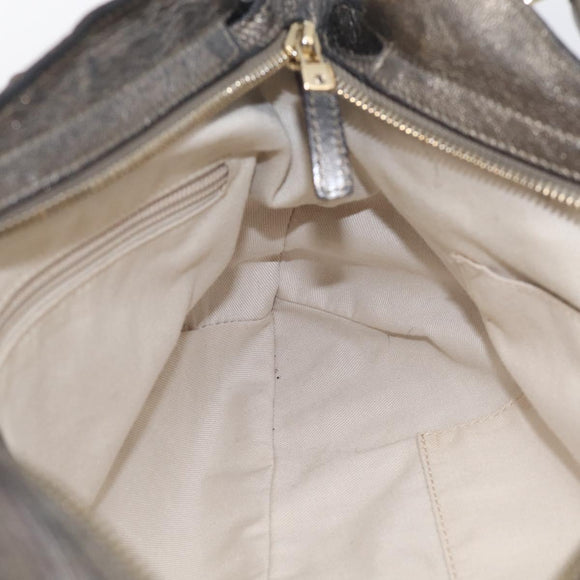 Salvatore Ferragamo Gancini Hand Bag Leather Silver Gold Auth BA17089