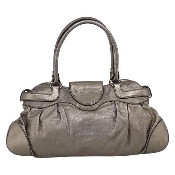 Salvatore Ferragamo Gancini Hand Bag Leather Silver Gold Auth BA17089