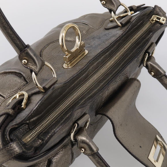 Salvatore Ferragamo Gancini Hand Bag Leather Silver Gold Auth BA17089