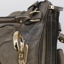 Salvatore Ferragamo Gancini Hand Bag Leather Silver Gold Auth BA17089-7