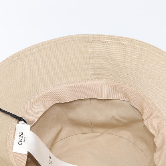CELINE Bucket Hat Cotton Beige White Auth BA17093M