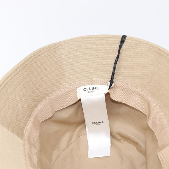 CELINE Bucket Hat Cotton Beige White Auth BA17093M