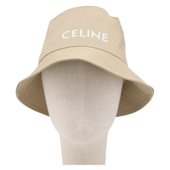 CELINE Bucket Hat Cotton Beige White Auth BA17093M