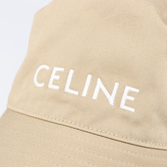 CELINE Bucket Hat Cotton Beige White Auth BA17093M