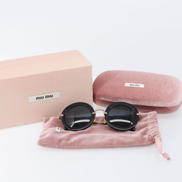 Miu Miu Sunglasses Metal Black Gold Auth BA17096