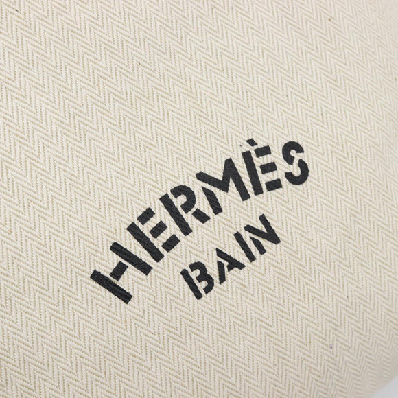 HERMES BAIN Pouch Canvas White Black Auth BA17107