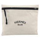 HERMES BAIN Pouch Canvas White Black Auth BA17107-2