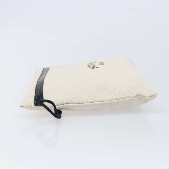 HERMES BAIN Pouch Canvas White Black Auth BA17107
